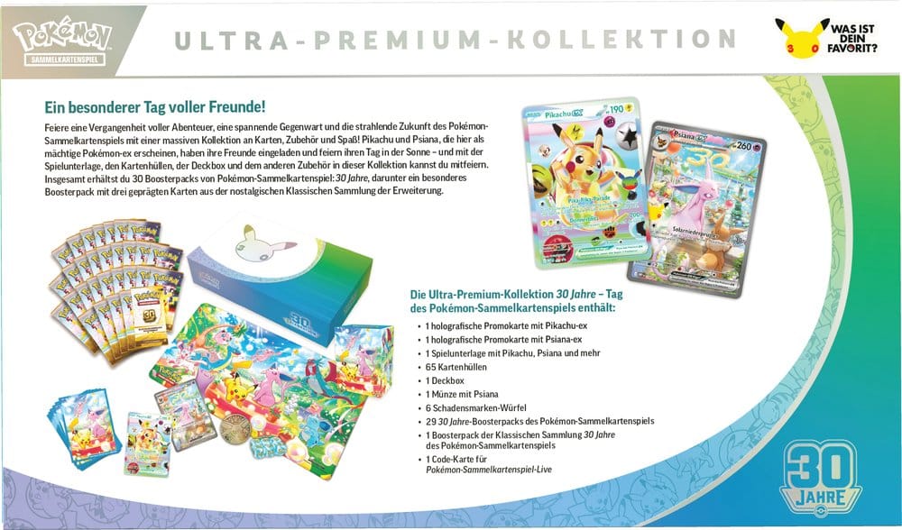 Ultra-Premium-Kollektion Pokémon TCG 30 Jahre – Tag mit Pikachu-ex & Psiana-ex (Deutsch)