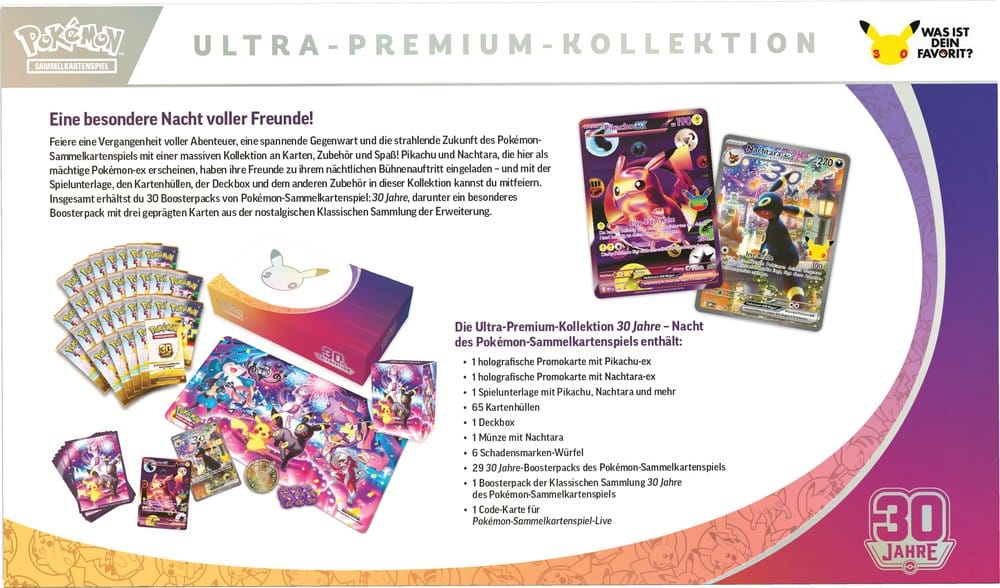 Ultra-Premium-Kollektion Pokémon TCG 30 Jahre – Nacht mit Pikachu-ex & Nachtara-ex (Deutsch)