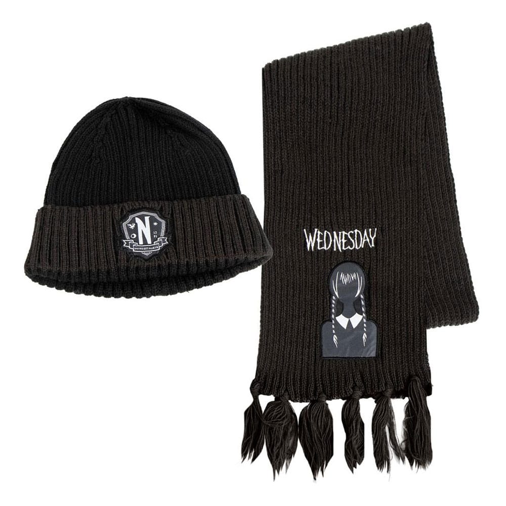 Schauriges Wednesday Beanie & Schal Set für Nevermore