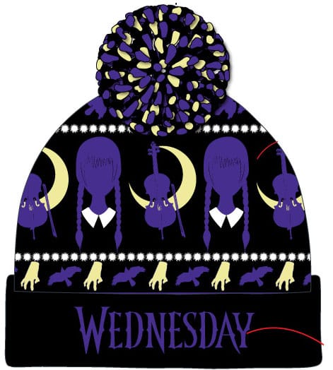 Stylische Wednesday Beanie mit Pom-Pom für Fans