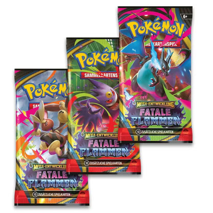 Fatale Flammen 3-Pack-Blister – Pokémon Mega-Entwicklung TCG (Deutsch)