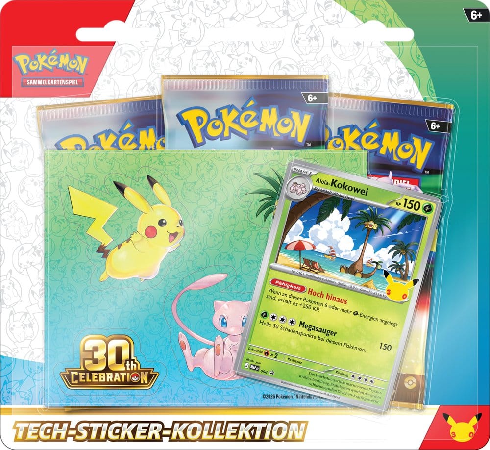 Tech-Sticker-Kollektion Pokémon TCG 30 Jahre – Alola-Kokowei oder Lucario Jubiläums-Kollektion (Deutsch)