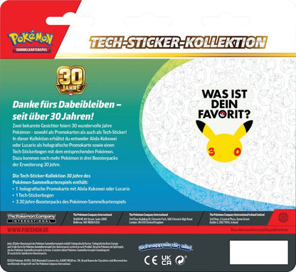 Tech-Sticker-Kollektion Pokémon TCG 30 Jahre – Alola-Kokowei oder Lucario Jubiläums-Kollektion (Deutsch)