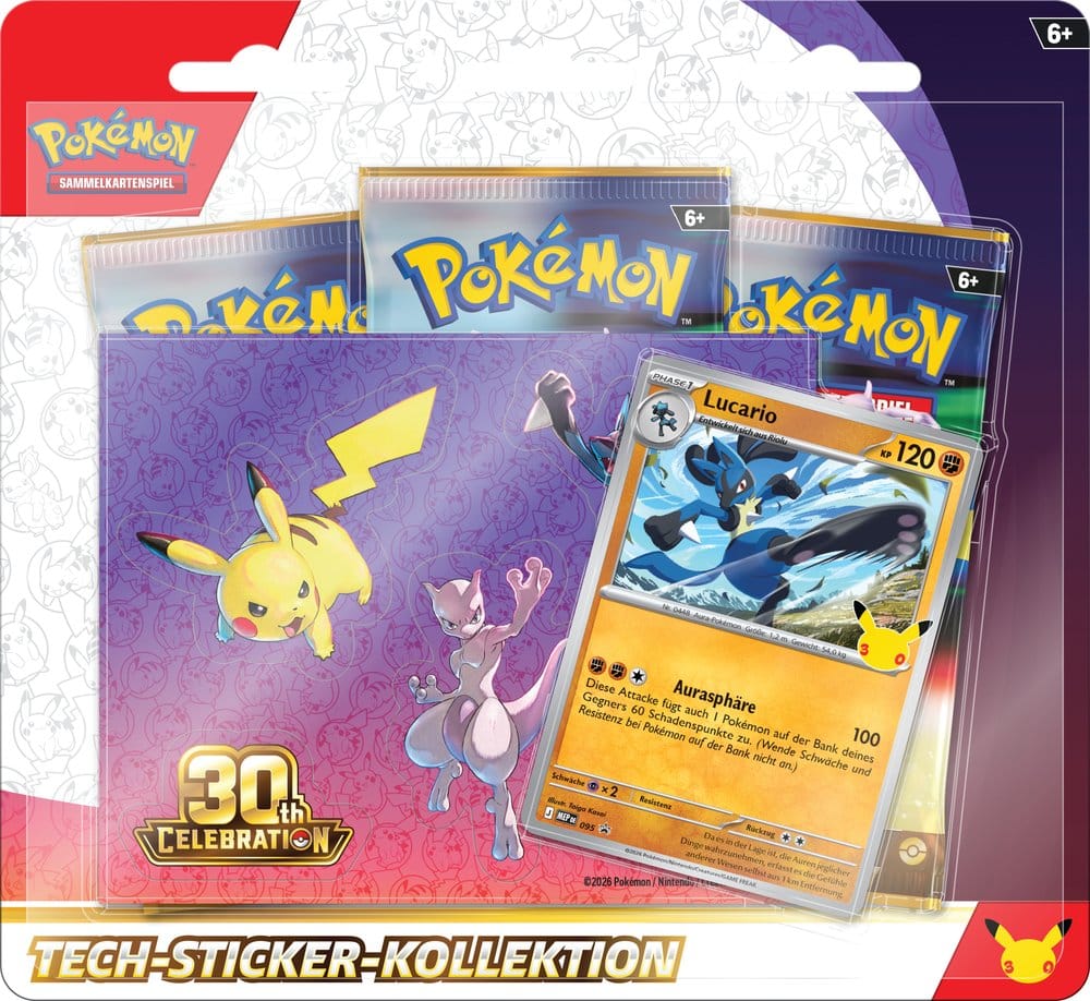 Tech-Sticker-Kollektion Pokémon TCG 30 Jahre – Alola-Kokowei oder Lucario Jubiläums-Kollektion (Deutsch)