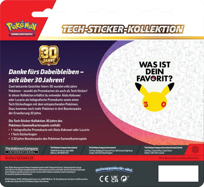Tech-Sticker-Kollektion Pokémon TCG 30 Jahre – Alola-Kokowei oder Lucario Jubiläums-Kollektion (Deutsch)