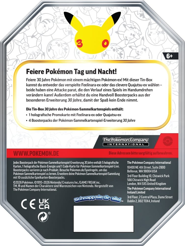 Tin-Box Pokémon TCG 30 Jahre – Quajutsu-ex Jubiläums-Tin (Deutsch)